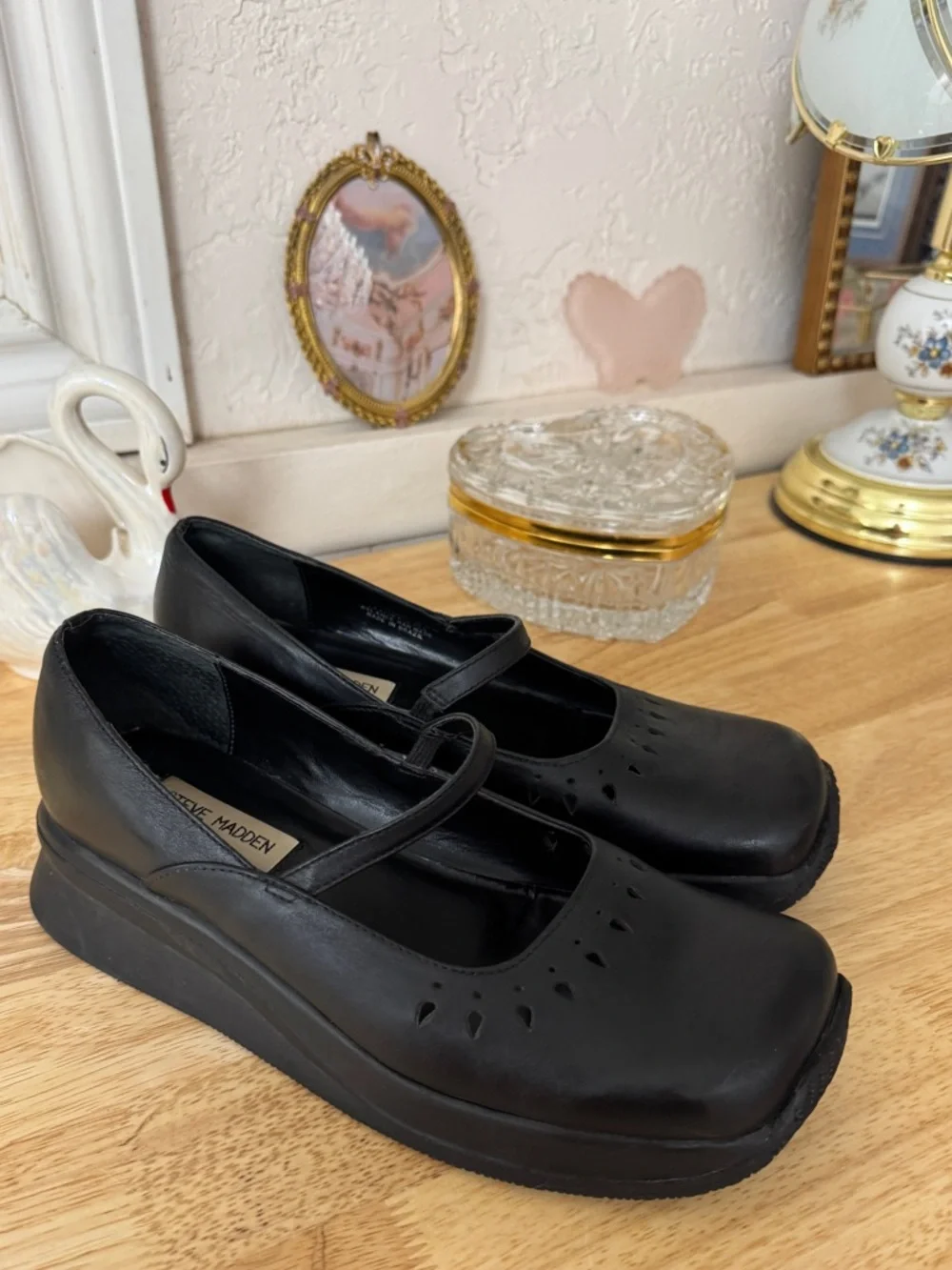 Y2K Steve Madden Black Leather Mary Jane Platforms Size 9.5 🖤✨